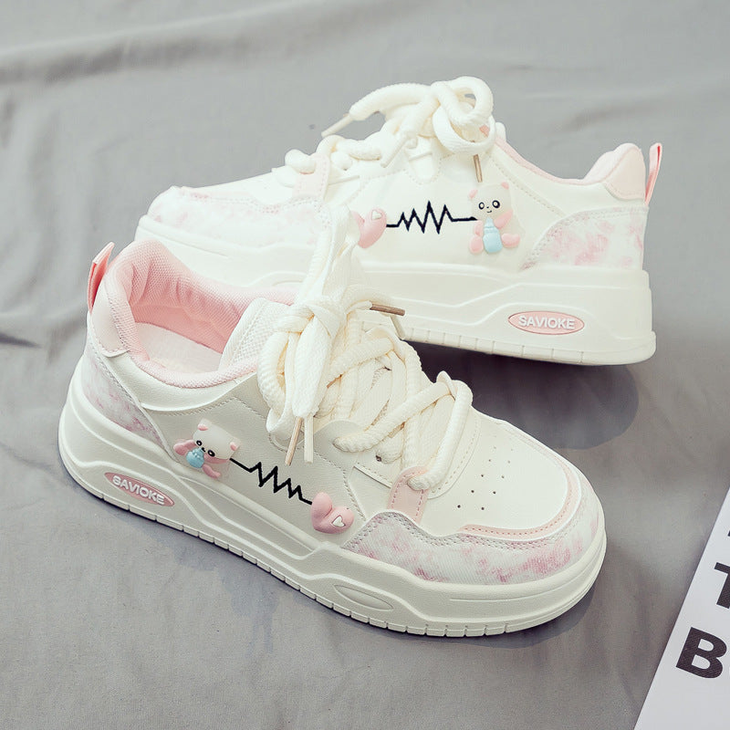 Womens White Sneakers Versatile Sporty Dad Shoes With Thick Soles
