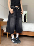 High Waist Wide Leg Cropped Denim Shorts Men's Design Sense