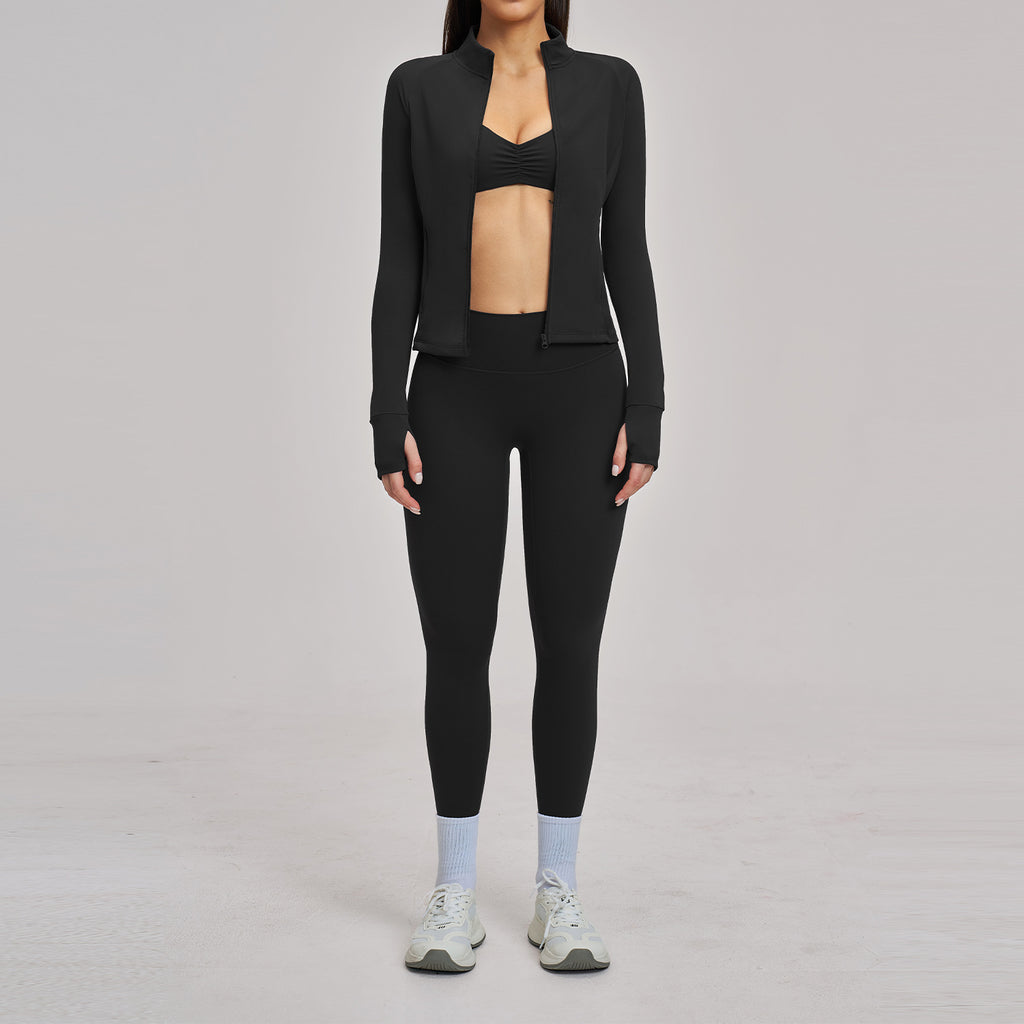 Brushed Zipper Casual Set For Women
