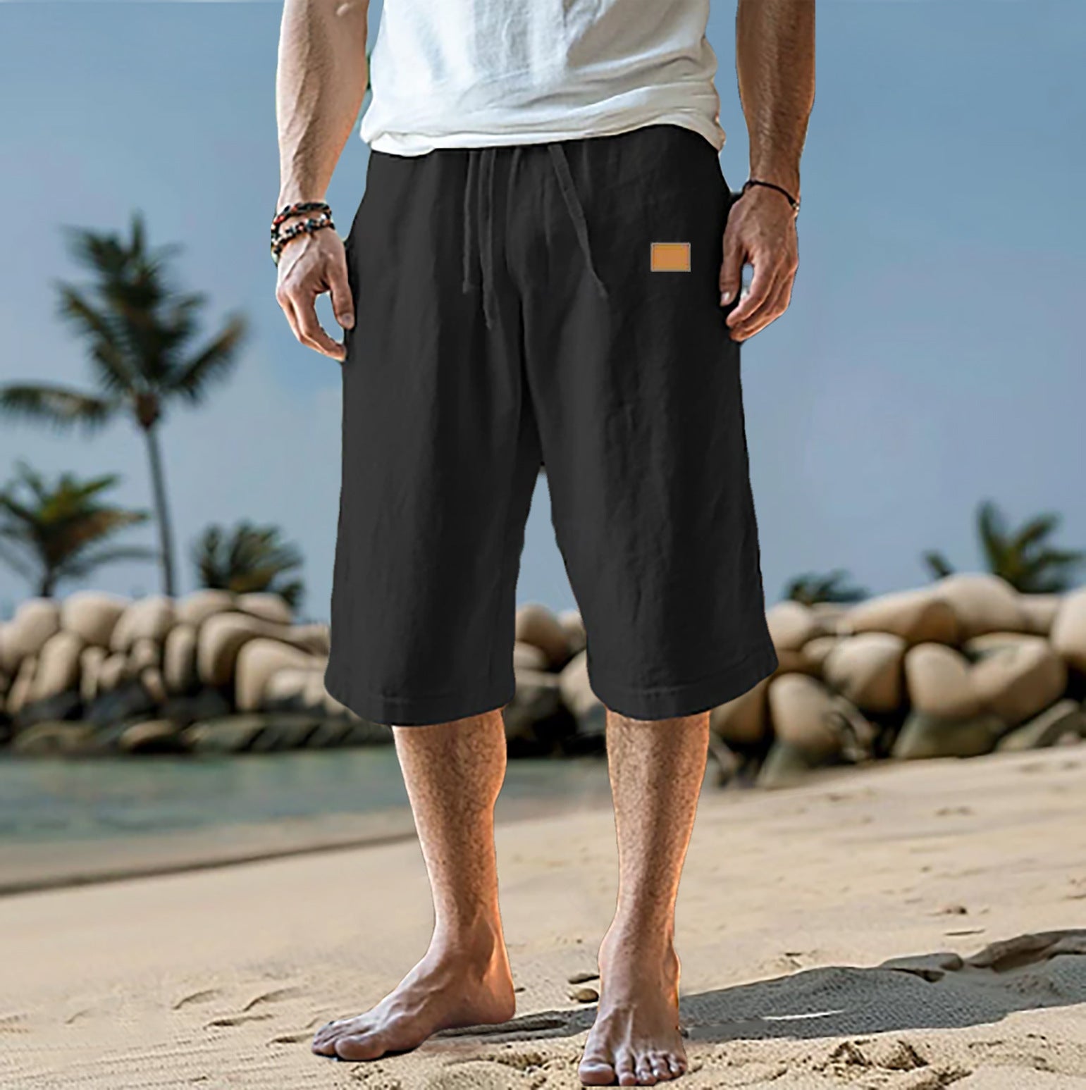 Cropped Trousers Beach Draw Straight-leg Pants Solid Color