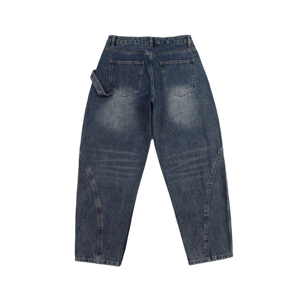 Retro Heavy Washed Oblique Placket Pocket Design Cargo Jeans