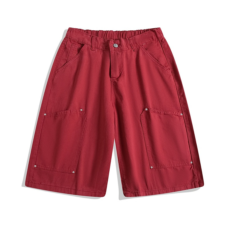 Workwear Rivet Cropped Pants Casual Wide-leg Shorts
