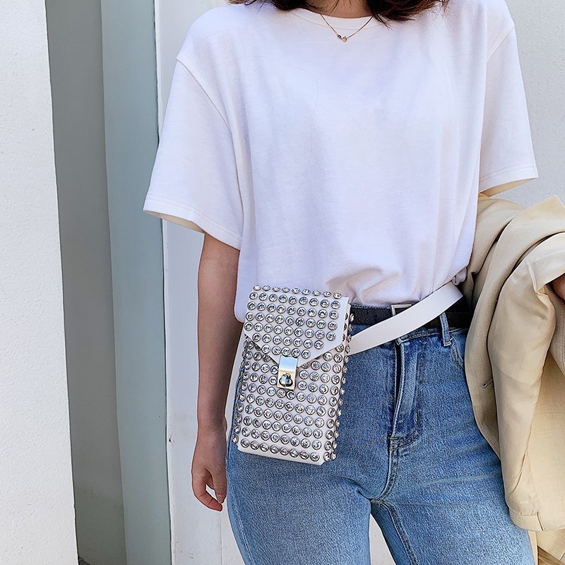 Mini Phone Vintage Diamond Encrusted Design Womens Shoulder Or Crossbody Bag