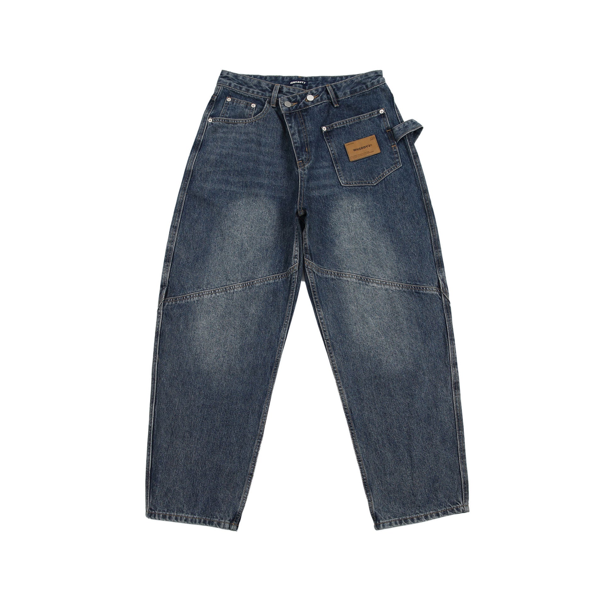 Retro Heavy Washed Oblique Placket Pocket Design Cargo Jeans