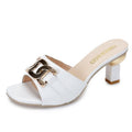 Womens Metal-buckle High-heeled Peep-toe Slippers