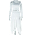 Womens Dress Set Sleeveless One-Shoulder Top With Flutter Sleeves And A Slit Skirt