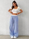 Casual Fashion Womens Striped Wide-Leg Floor-Length Pants