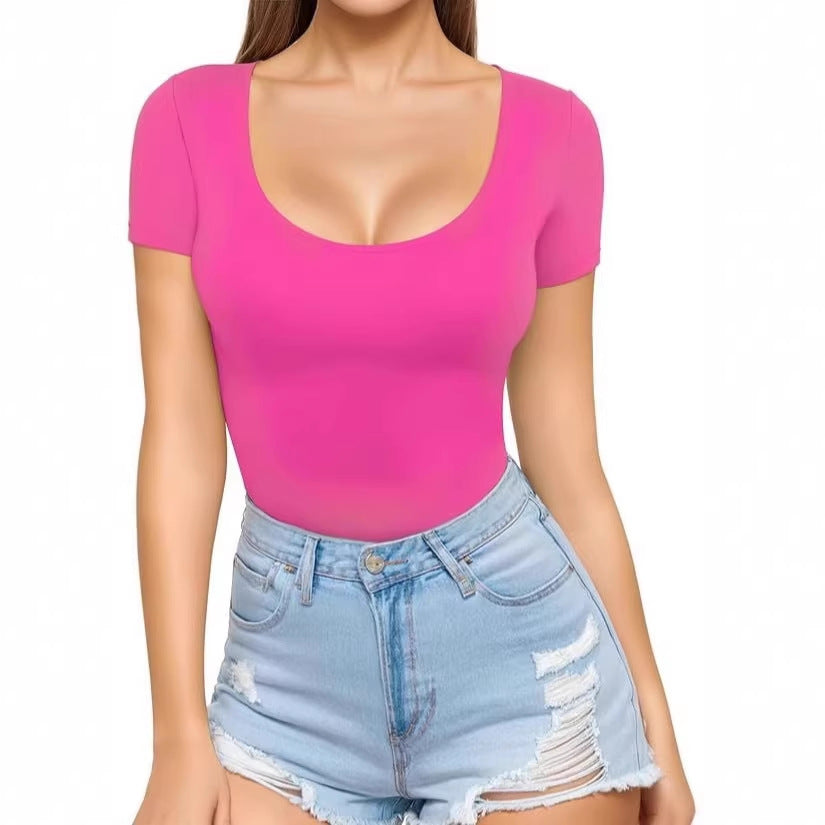 Crew-neck Short-sleeve Slim-fit Pullover T-shirt Slim Top