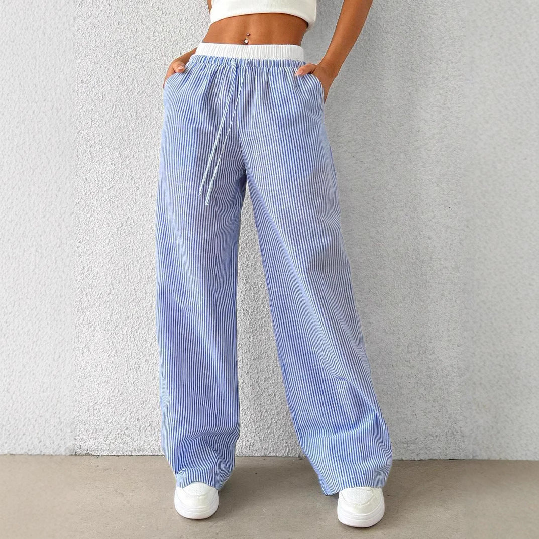 Casual Fashion Womens Striped Wide-Leg Floor-Length Pants