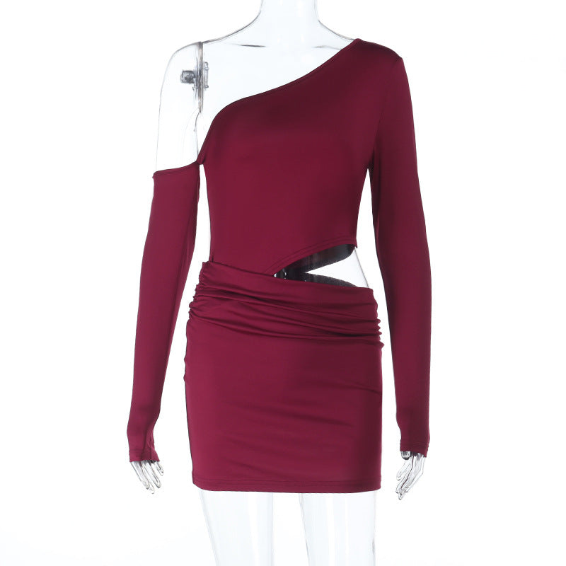 European And American-style Off-shoulder Hollow-out Long-sleeve Dress