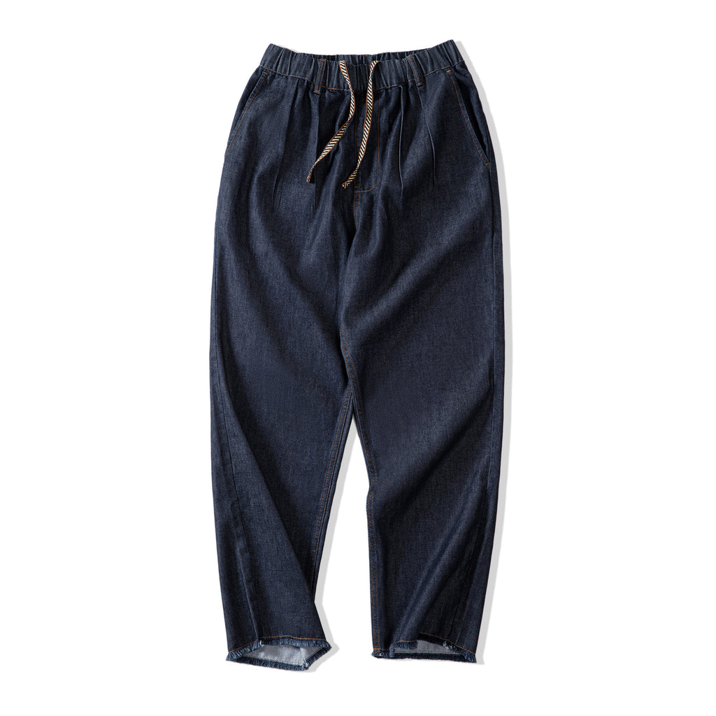 American Casual Jeans Washed Double Pleated Loose Burrs Men's Straight-leg Trousers
