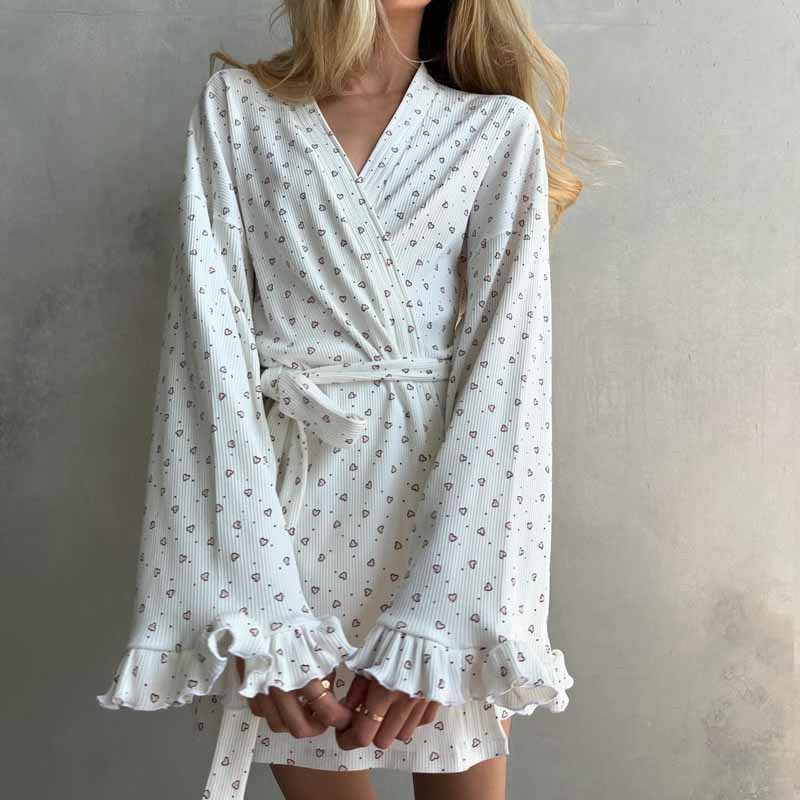Women's Home Leisure Printed Long-Sleeve Nightgown