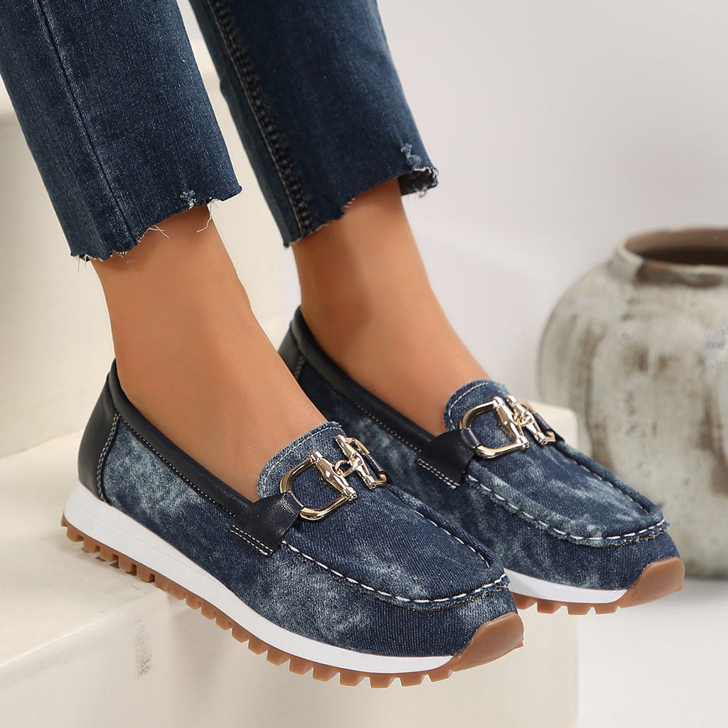 Plus-size Metal-buckle Chunky-soled Casual Shoes