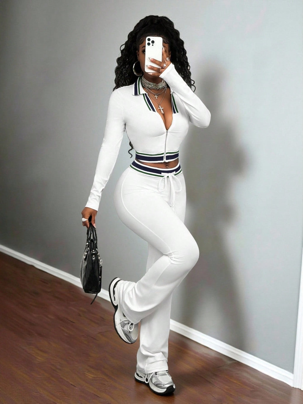 Crop Top And Tight-Fit Casual Sports Two-Piece Set