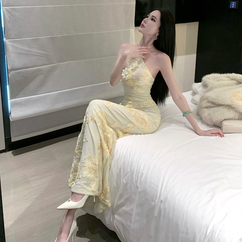 Long Mesh Gown Elegant Birthday Party Dress For Ladies