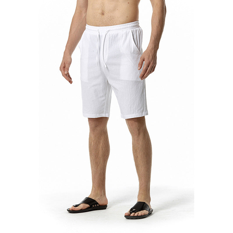 Men's Solid Color Cotton And Linen Casual Beach Pants