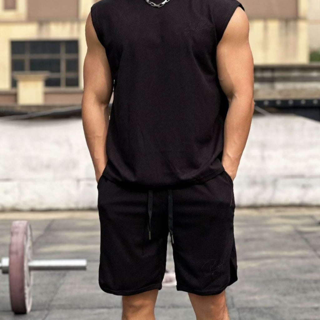 Men's Shorts Waffle American Solid Color Running Fitness Sports Casual Shorts