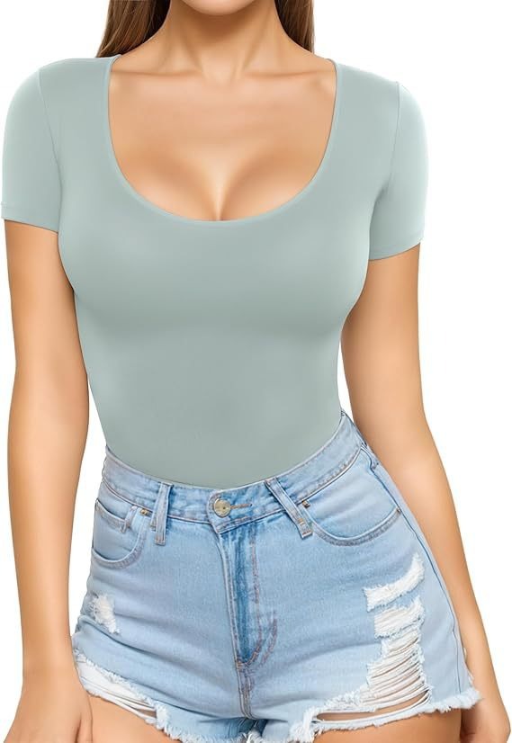 Crew-neck Short-sleeve Slim-fit Pullover T-shirt Slim Top