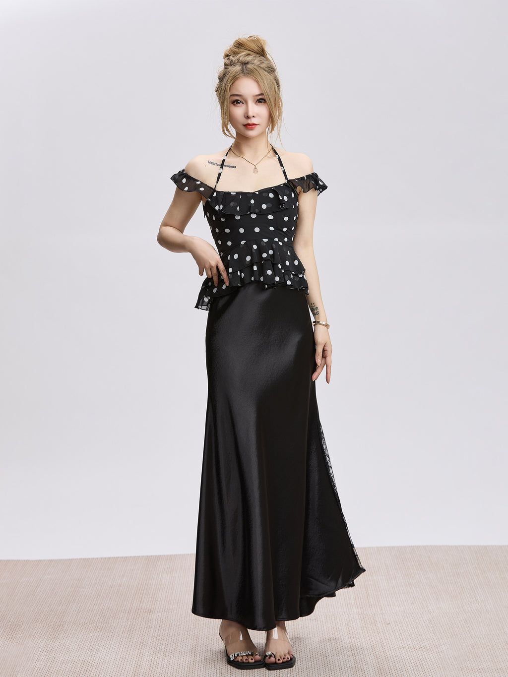 Spicy Girl Sexy Halter-Neck Polka-Dot Chiffon Blouse