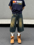 Niche High-grade Washed Distressed Cropped Jeans For Men