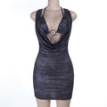 Feminine Cutout Bodycon Printed Dress