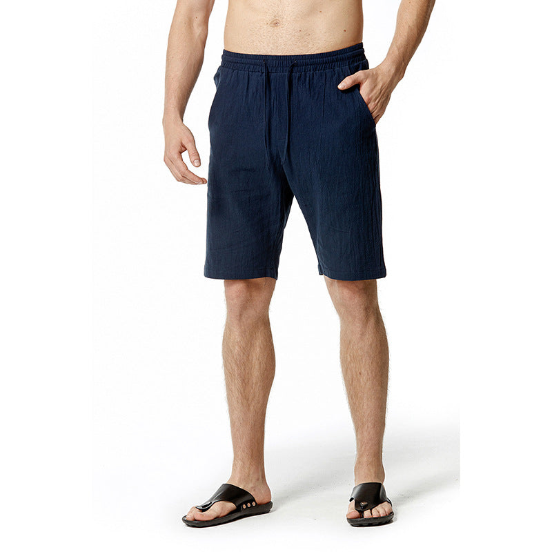 Men's Solid Color Cotton And Linen Casual Beach Pants
