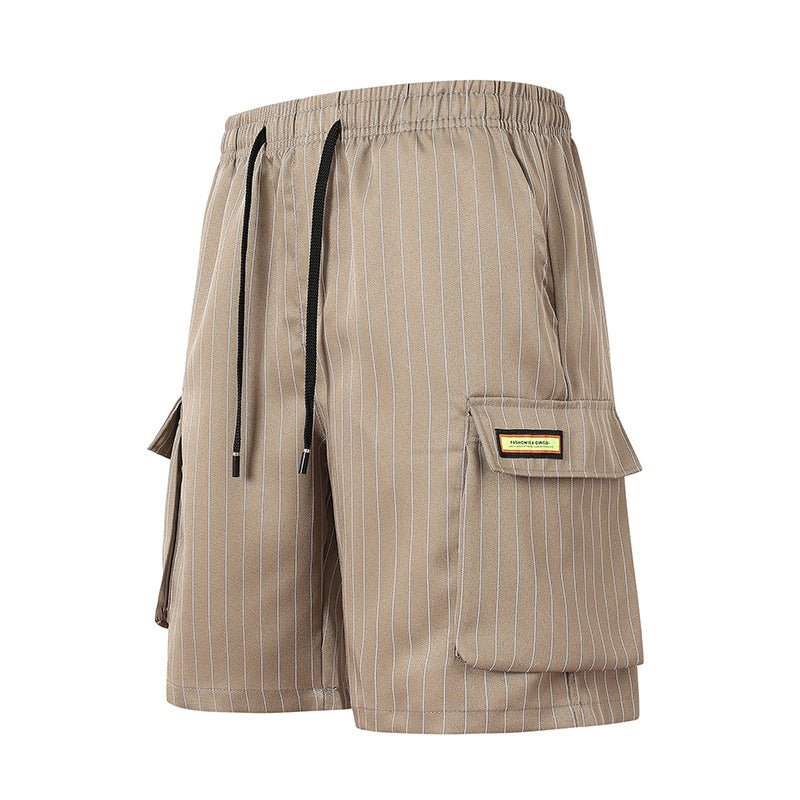 Chinese Style Summer Striped Casual Shorts Men's Loose Straight Beach Pants Shorts