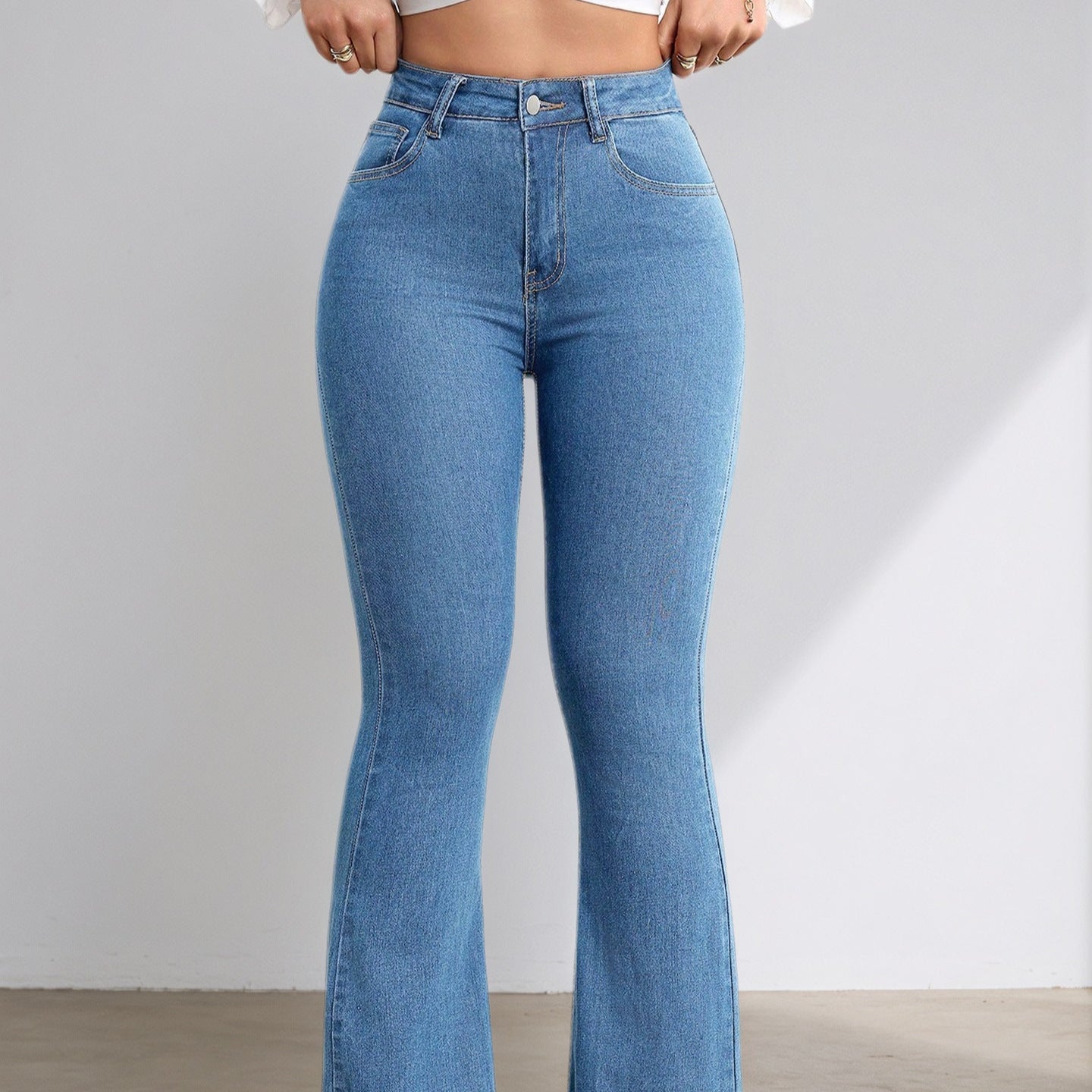 New Style All-Match Elastic High-Waist Flared Denim Jeans For European And American Girls