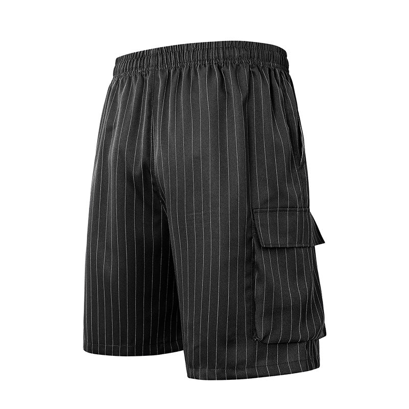 Chinese Style Summer Striped Casual Shorts Men's Loose Straight Beach Pants Shorts