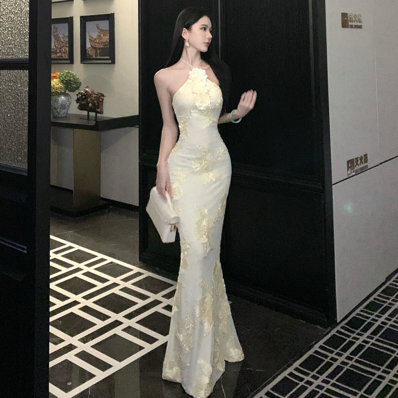 Long Mesh Gown Elegant Birthday Party Dress For Ladies