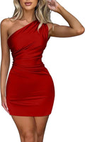 Womens Sexy Strap Ruched One-Shoulder Sleeveless Sheath Dress