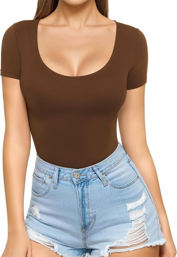 Crew-neck Short-sleeve Slim-fit Pullover T-shirt Slim Top