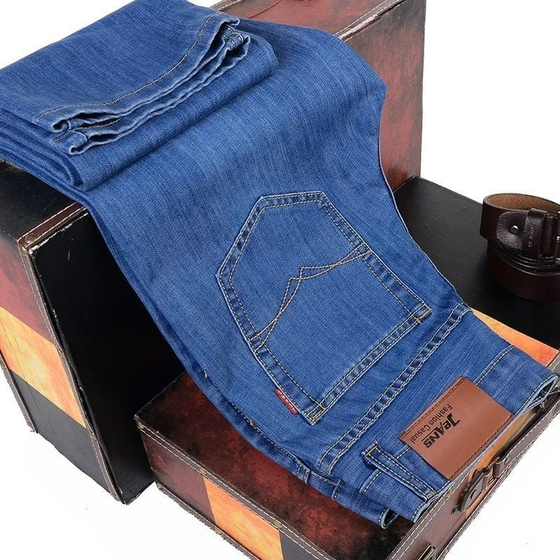 Summer Business Formal Jeans For Men Loose Straight-Leg Stretchy Slim-Fit Casual And Professional Wear