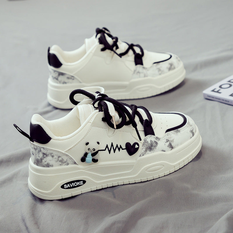 Womens White Sneakers Versatile Sporty Dad Shoes With Thick Soles