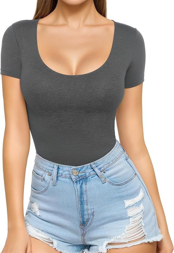 Crew-neck Short-sleeve Slim-fit Pullover T-shirt Slim Top