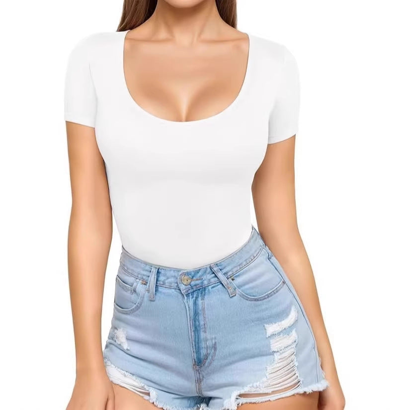 Crew-neck Short-sleeve Slim-fit Pullover T-shirt Slim Top