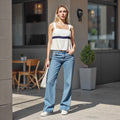 Summer Color Block Sleeveless Cropped Top Women
