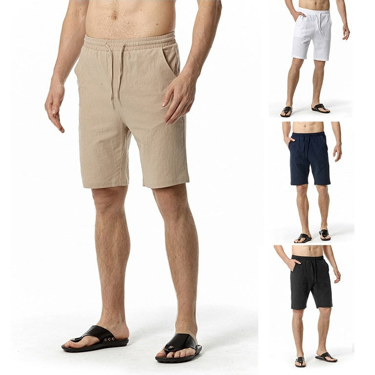 Men's Solid Color Cotton And Linen Casual Beach Pants