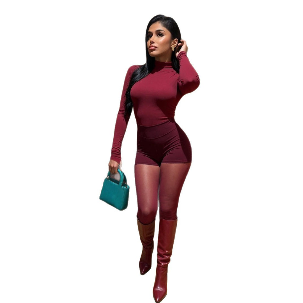 Personalized Street-style Chic Outfit A Tight-fitting Long-sleeve Top And Pants Set