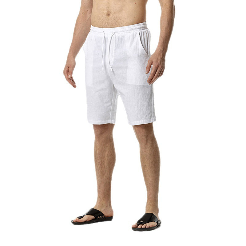 Men's Solid Color Cotton And Linen Casual Beach Pants