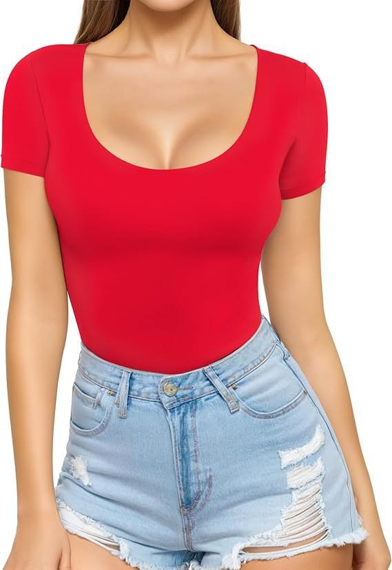 Crew-neck Short-sleeve Slim-fit Pullover T-shirt Slim Top