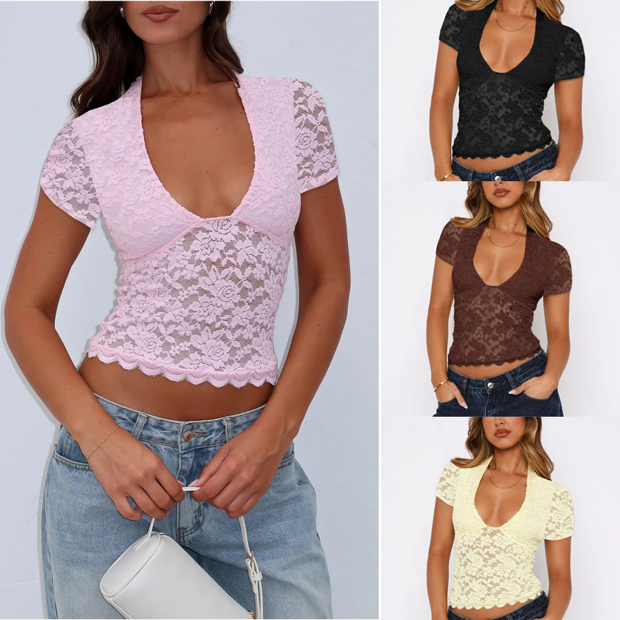 Lacy Slim-fit Bottoming Top Women's Clothing